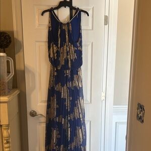 Xscape Royal Blue and Gold Maxi Dress